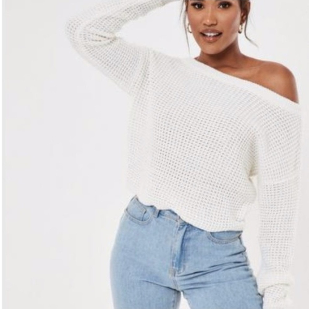 Nasty Gal Cream Off Shoulder‎ Sweater S Soft Knit Slouchy Cozy Top NWT